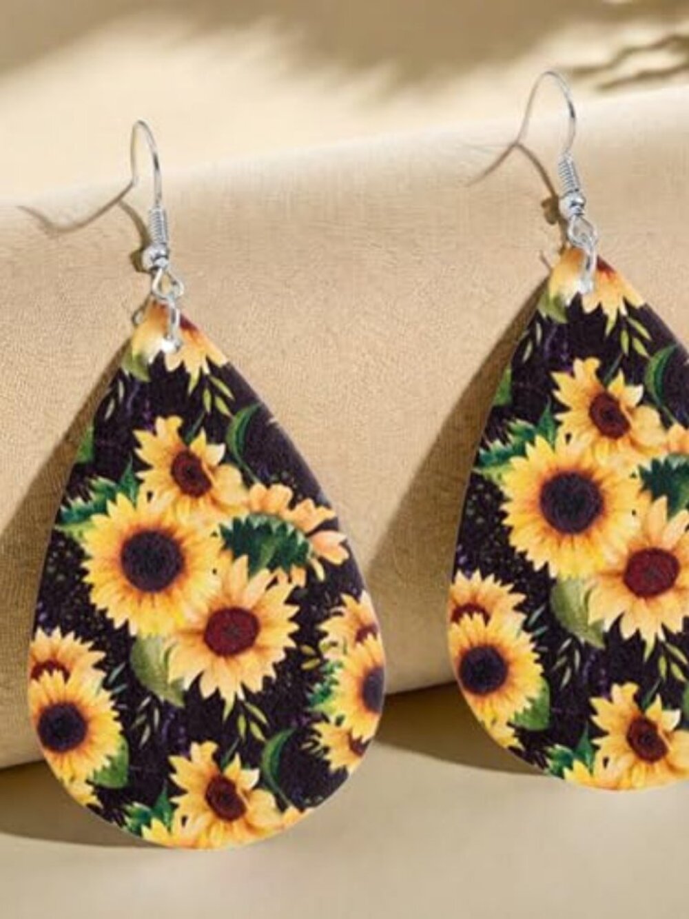New - Sunflower Earrings for Women Leather Teardrop Dangle Drop Jewelry